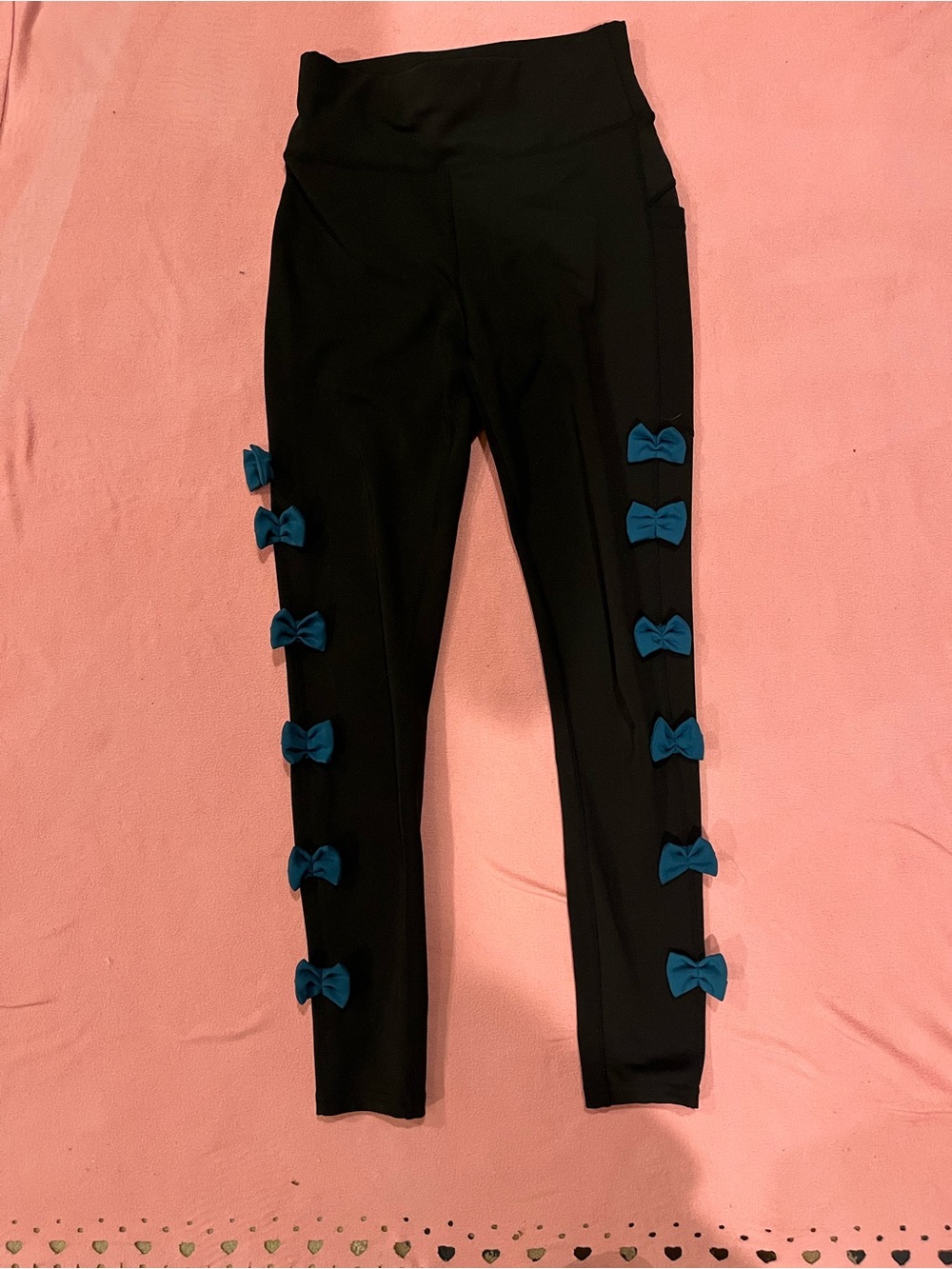 POP Fit Black Leggings with Teal Bow Trim